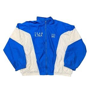 Vintage Team USA Windbreaker Jacket Men's Large Blue White 90s Athletic Zip